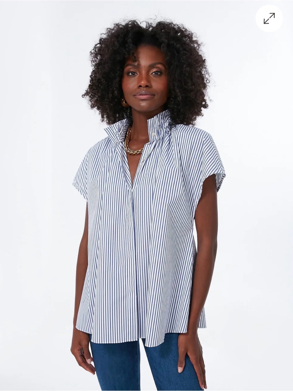 POMANDER PLACE Blue Stripe Rae Blouse XL